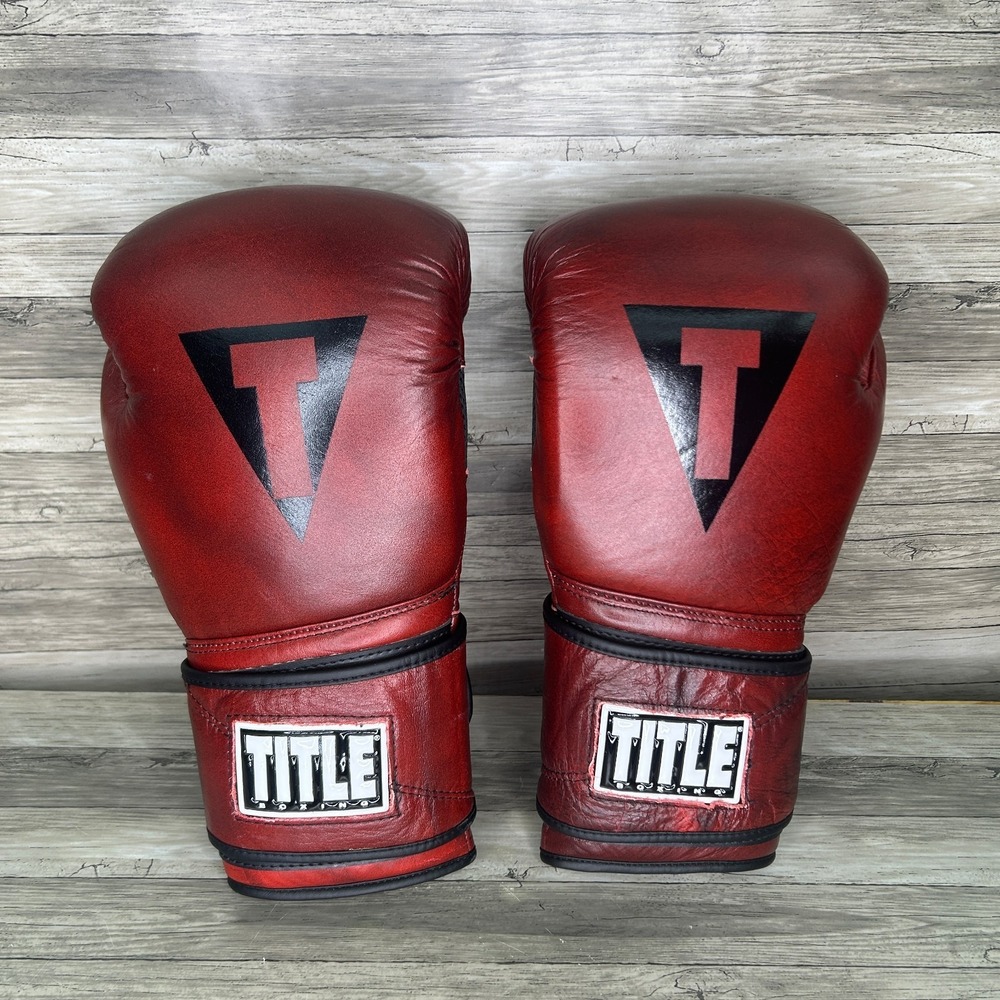 Title Boxing Blood Red Leather Training Gloves 14 oz Heavy Bag Sparring